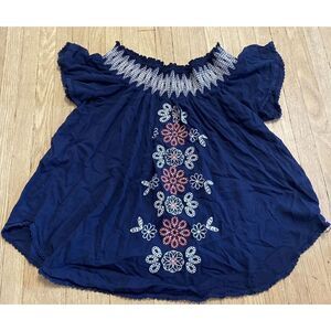 ALTAR'D STATE Altard Womens Size Medium Navy Blue Off Shoulder Bohemian Shirt